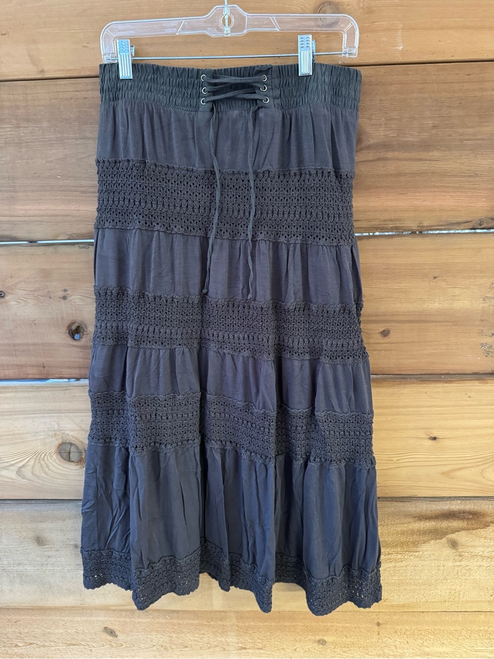 Lapis Grey Crochet Tiered Maxi Skirt